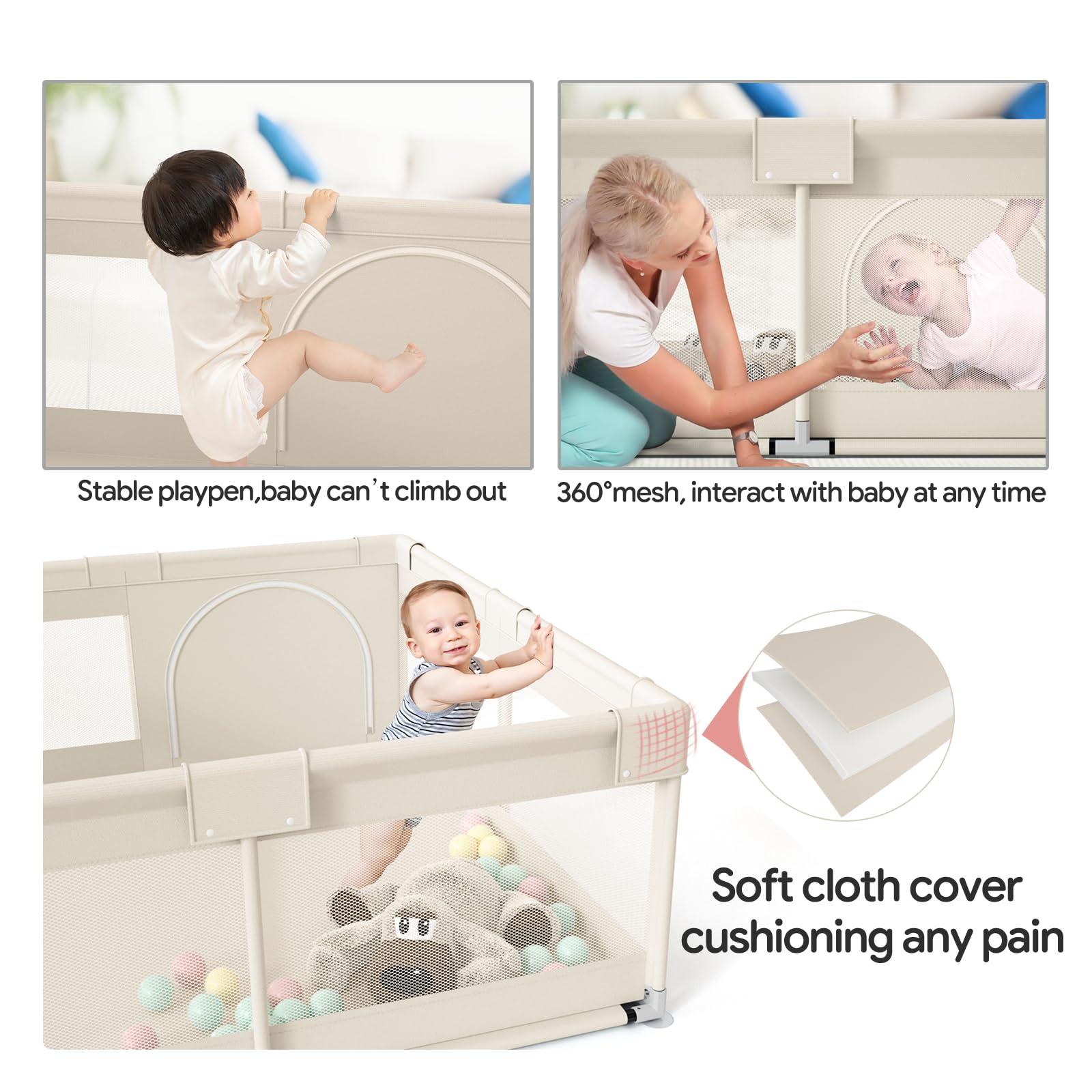 Foto 5 pulgar | Baby Playpen Fodoss Upgrade Para Bebés Y Niños Pequeños, Color Beige - Venta Internacional.