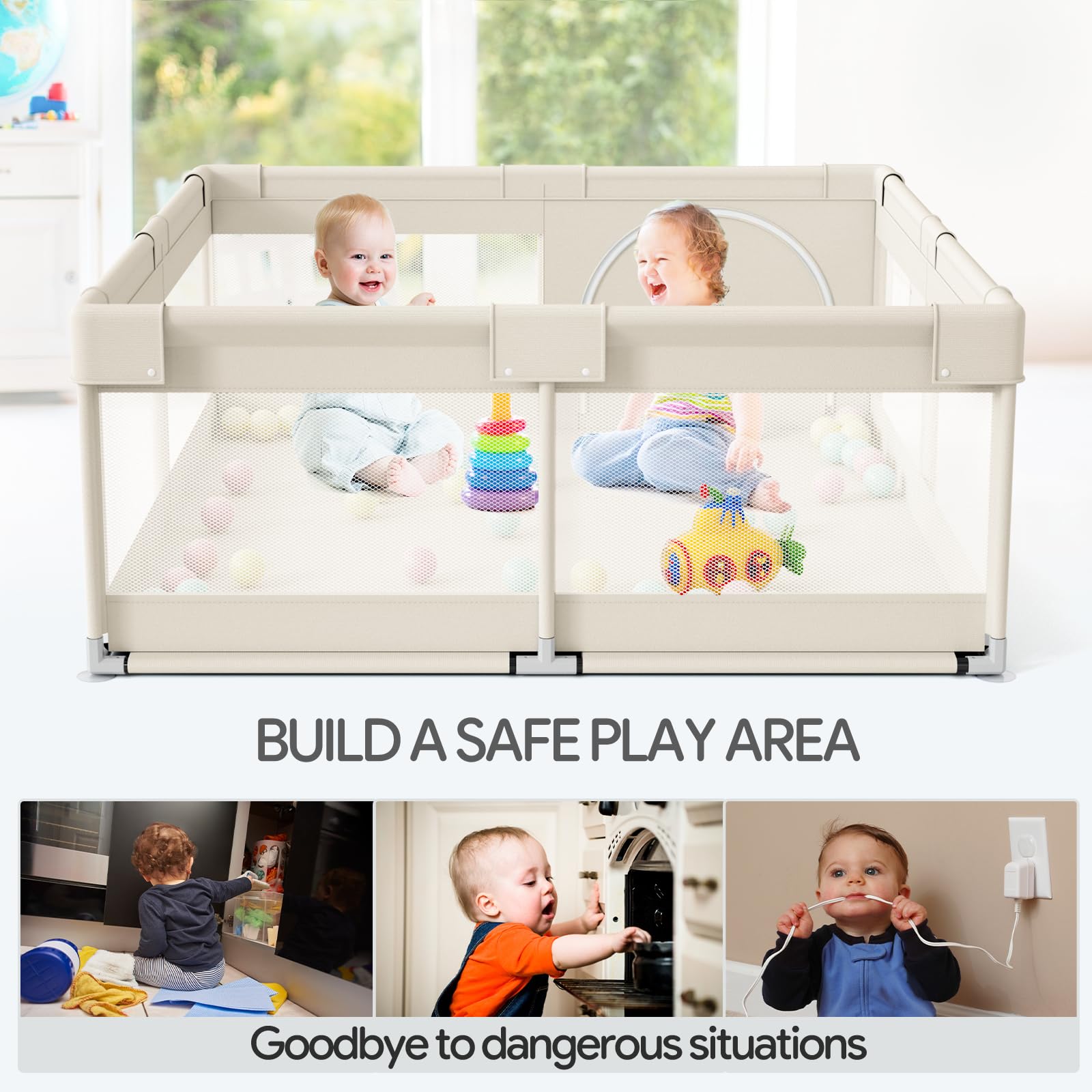 Foto 6 pulgar | Baby Playpen Fodoss Upgrade Para Bebés Y Niños Pequeños, Color Beige - Venta Internacional.