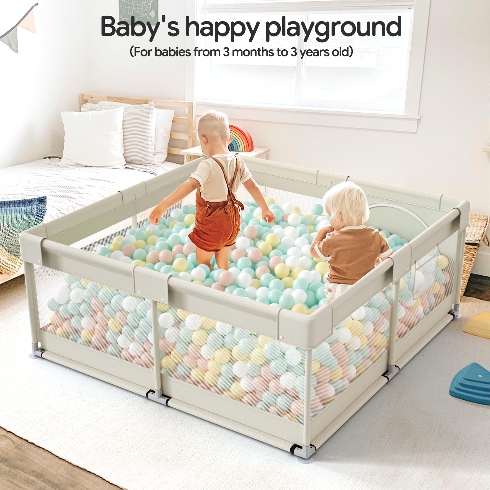 Foto 7 pulgar | Baby Playpen Fodoss Upgrade Para Bebés Y Niños Pequeños, Color Beige - Venta Internacional.