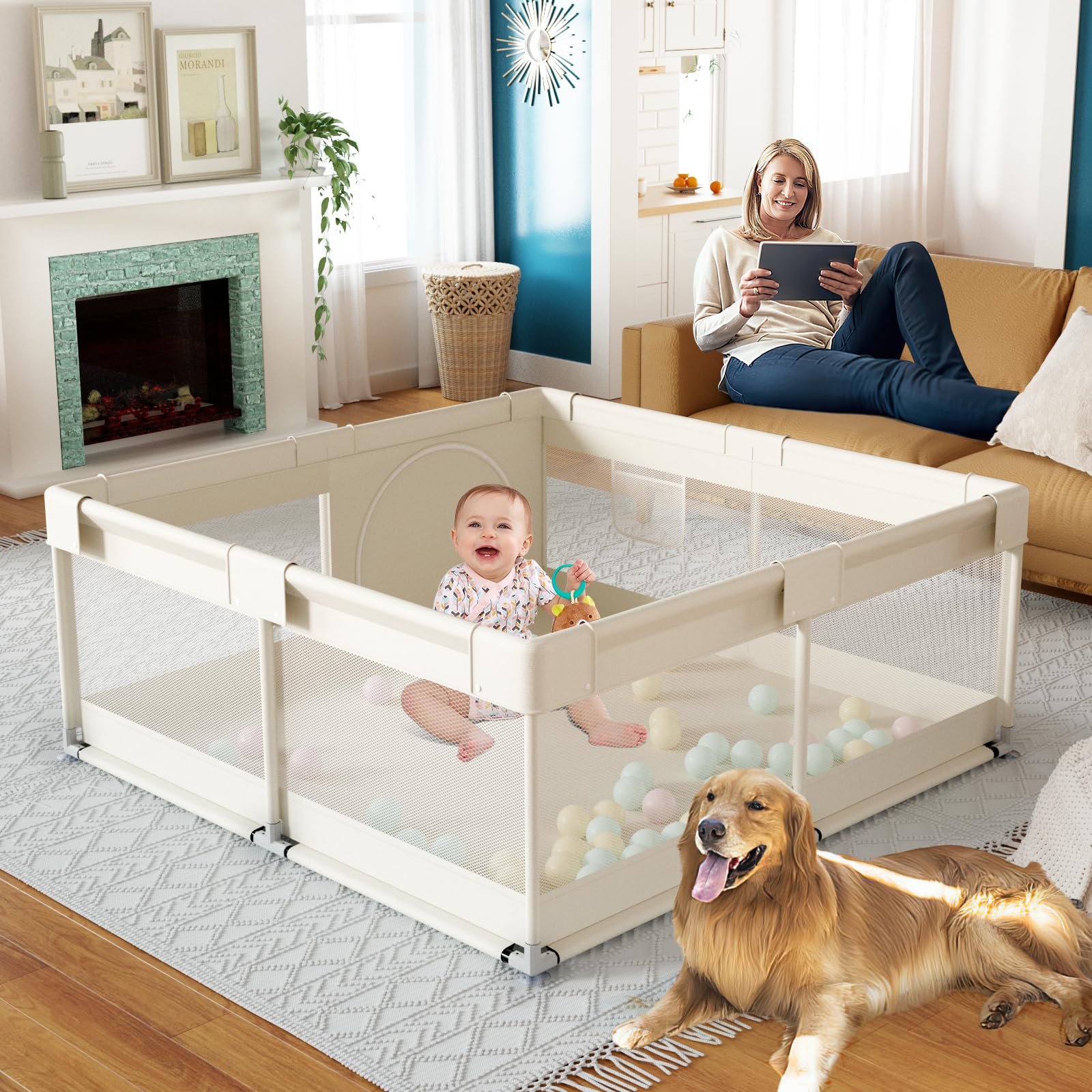 Foto 8 pulgar | Baby Playpen Fodoss Upgrade Para Bebés Y Niños Pequeños, Color Beige - Venta Internacional.
