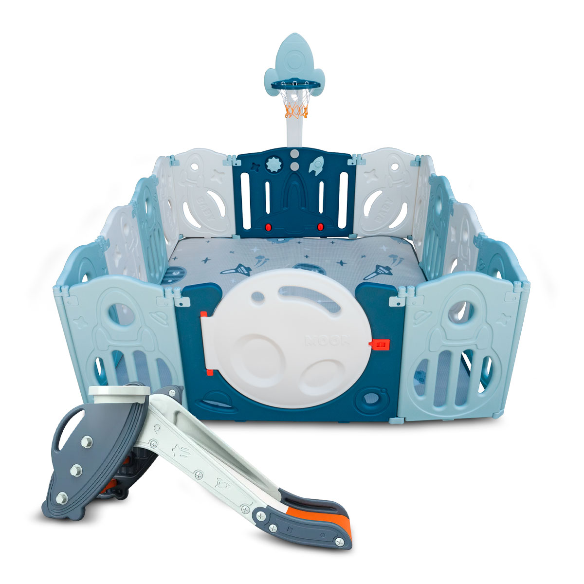 Combo Corral Para Bebe Corralito Juegos Plegable Azul + Resbaladilla