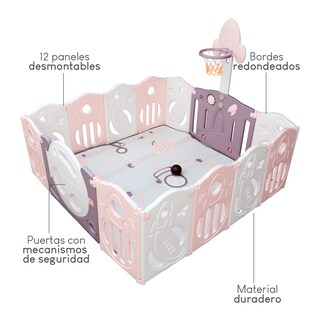 Foto 3 | Combo Corral Para Bebe Corralito Juegos Plegable Rosa + Resbaladilla