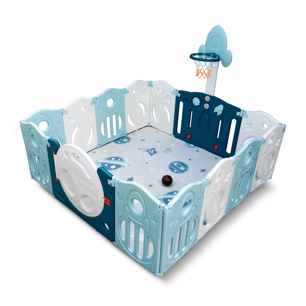 Foto 5 pulgar | Combo Corral Para Bebe Corralito Juegos Plegable Azul + Caballito