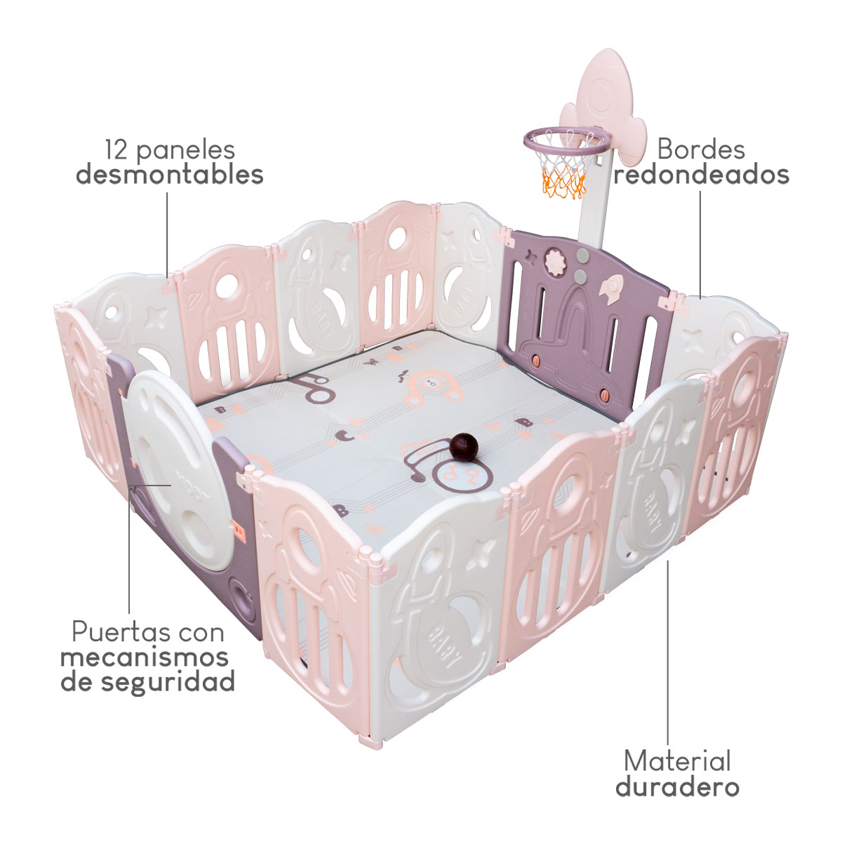 Foto 4 pulgar | Combo Corral Para Bebe Corralito Juegos Plegable Rosa + Resbaladilla Y Caballito