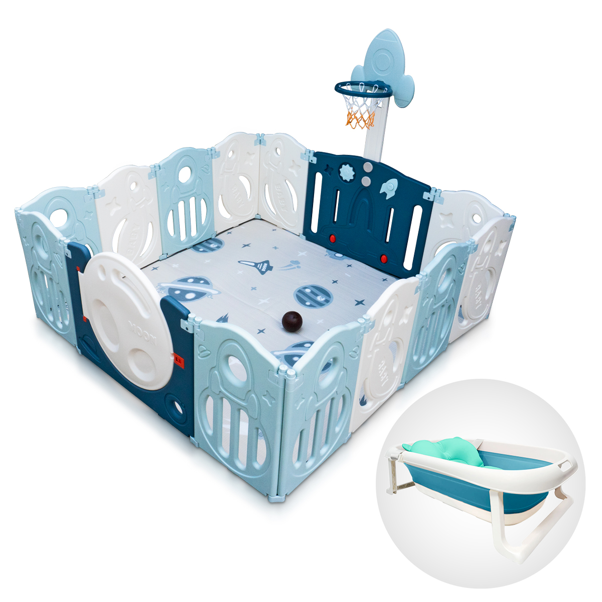 Corral Plegable Yelio con Bañera para Bebé