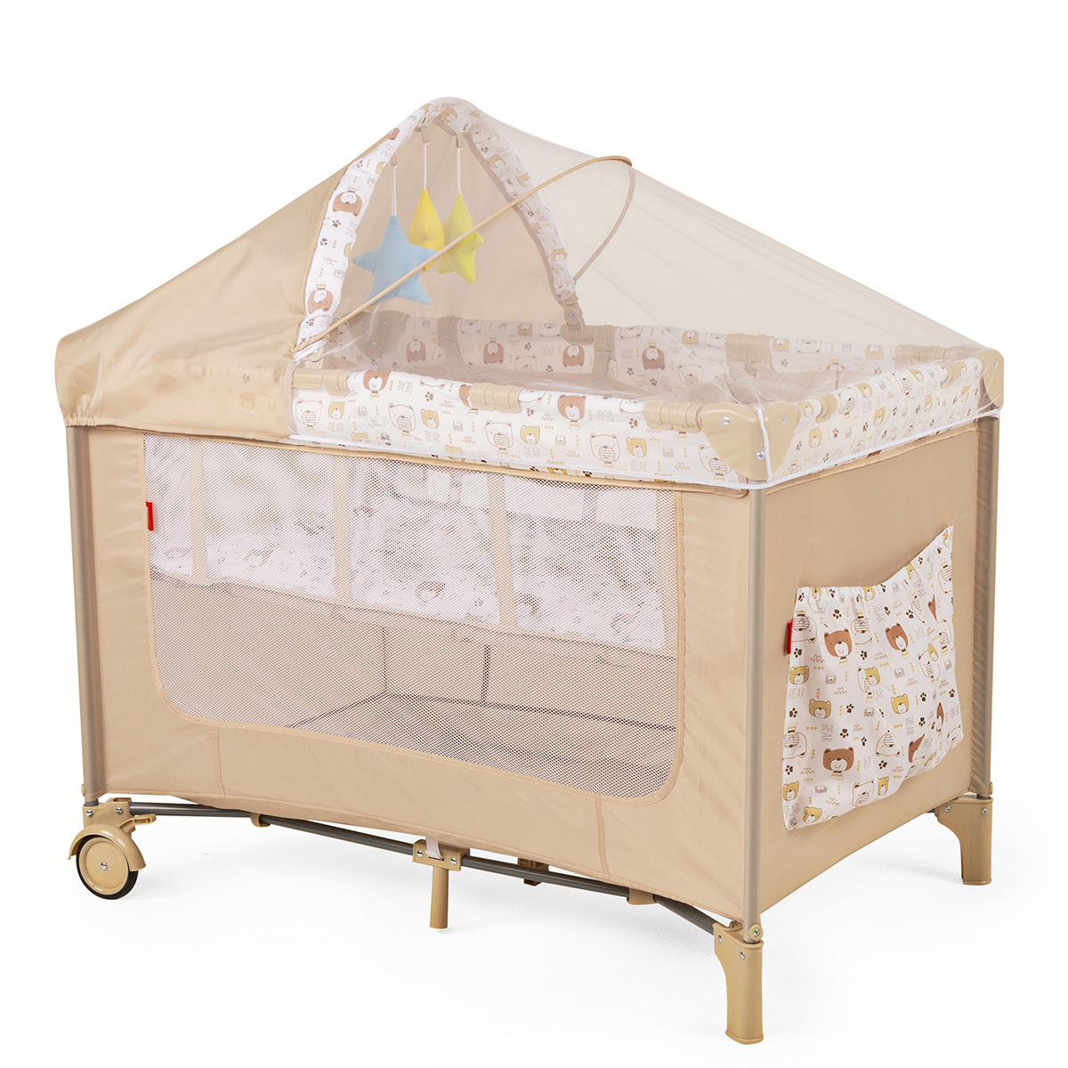 Cuna Corral Plegable Con Cambiador Y Dos Niveles D´bebe - Beige