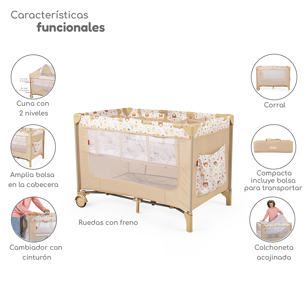 Foto 3 pulgar | Cuna Corral Plegable Con Cambiador Y Dos Niveles D´bebe - Beige
