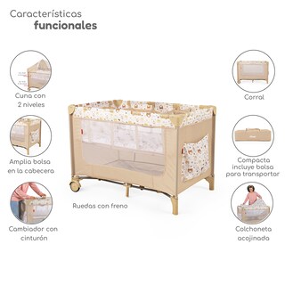 Foto 2 | Cuna Corral Plegable Con Cambiador Y Dos Niveles D´bebe - Beige