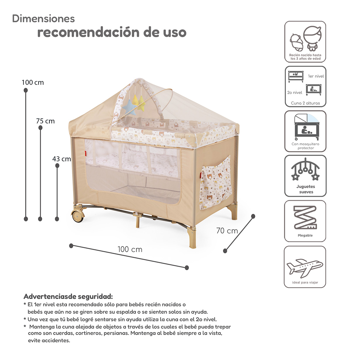 Foto 6 pulgar | Cuna Corral Plegable Con Cambiador Y Dos Niveles D´bebe - Beige
