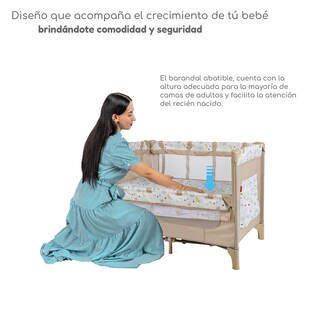 Foto 3 | Cuna Colecho D’bebé Con 2 Niveles Mosquitero Acolchonado - Beige