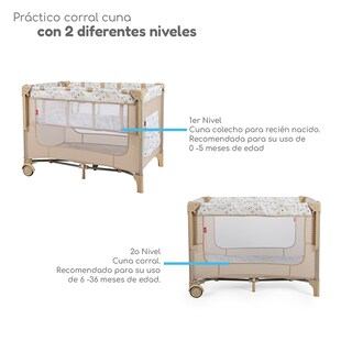 Foto 4 | Cuna Colecho D’bebé Con 2 Niveles Mosquitero Acolchonado - Beige