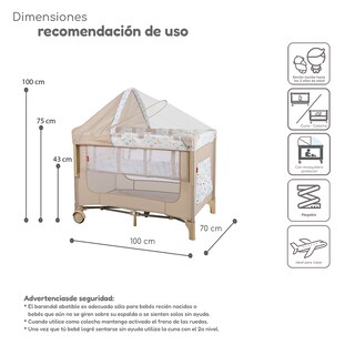 Foto 6 | Cuna Colecho D’bebé Con 2 Niveles Mosquitero Acolchonado - Beige
