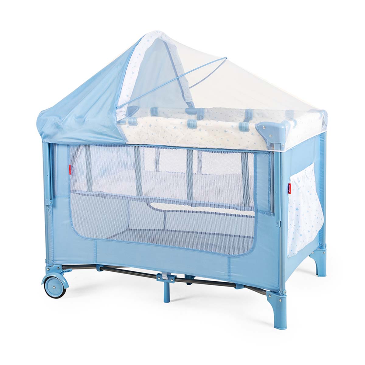 Cuna Colecho D’bebé Con 2 Niveles Mosquitero Acolchonado - Azul