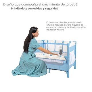 Foto 3 | Cuna Colecho D’bebé Con 2 Niveles Mosquitero Acolchonado - Azul