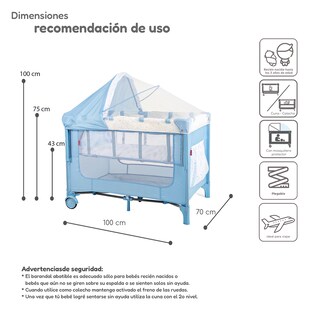 Foto 6 | Cuna Colecho D’bebé Con 2 Niveles Mosquitero Acolchonado - Azul
