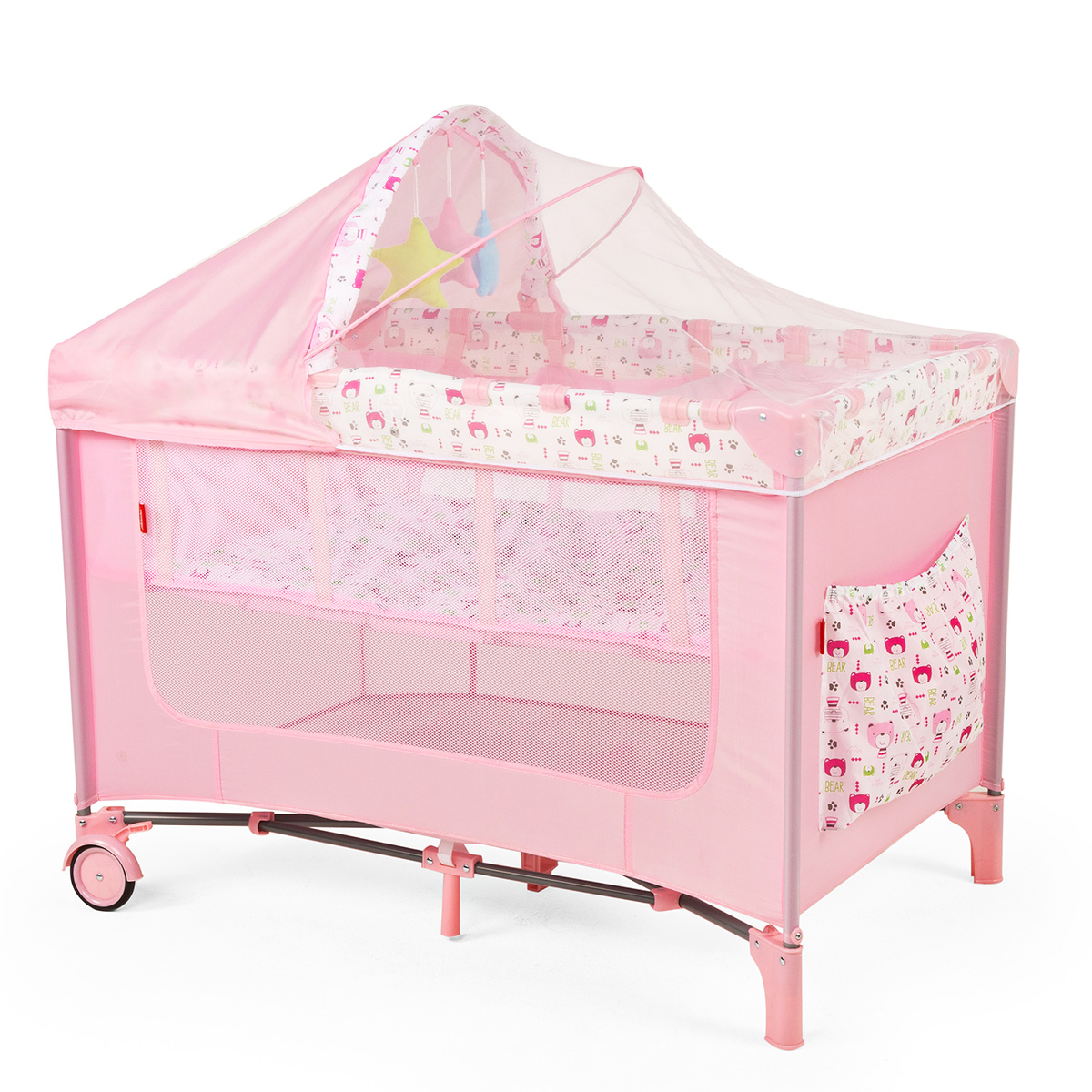 Cuna Corral Plegable Con Cambiador Y Dos Niveles D´bebe - Rosa
