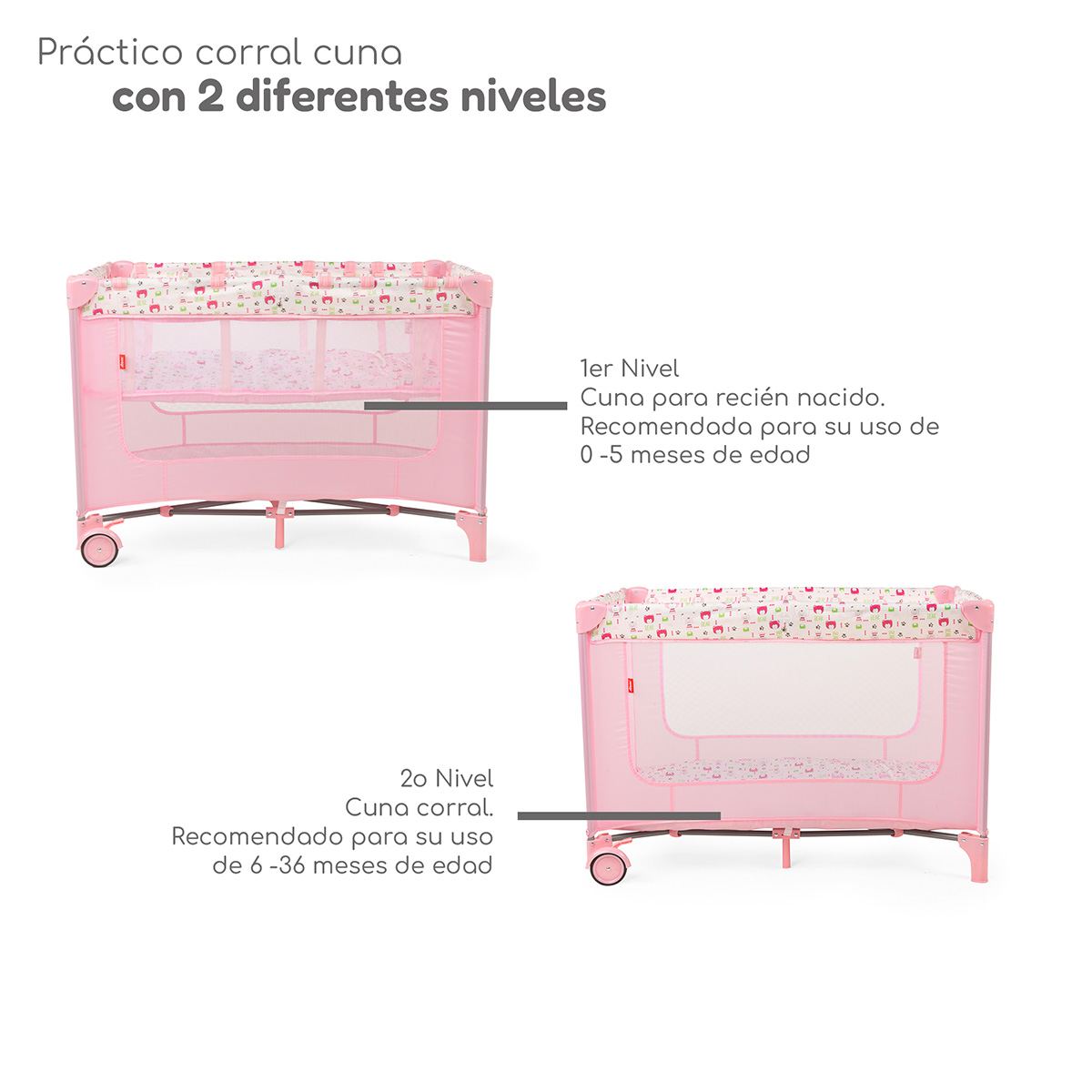 Foto 4 pulgar | Cuna Corral Plegable Con Cambiador Y Dos Niveles D´bebe - Rosa