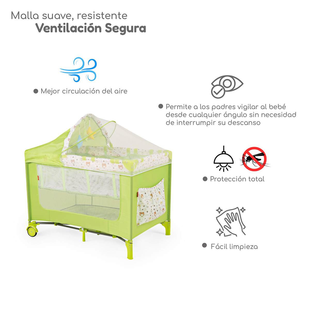 Foto 5 pulgar | Cuna Corral Plegable Con Cambiador Y Dos Niveles D´bebe -  Verde