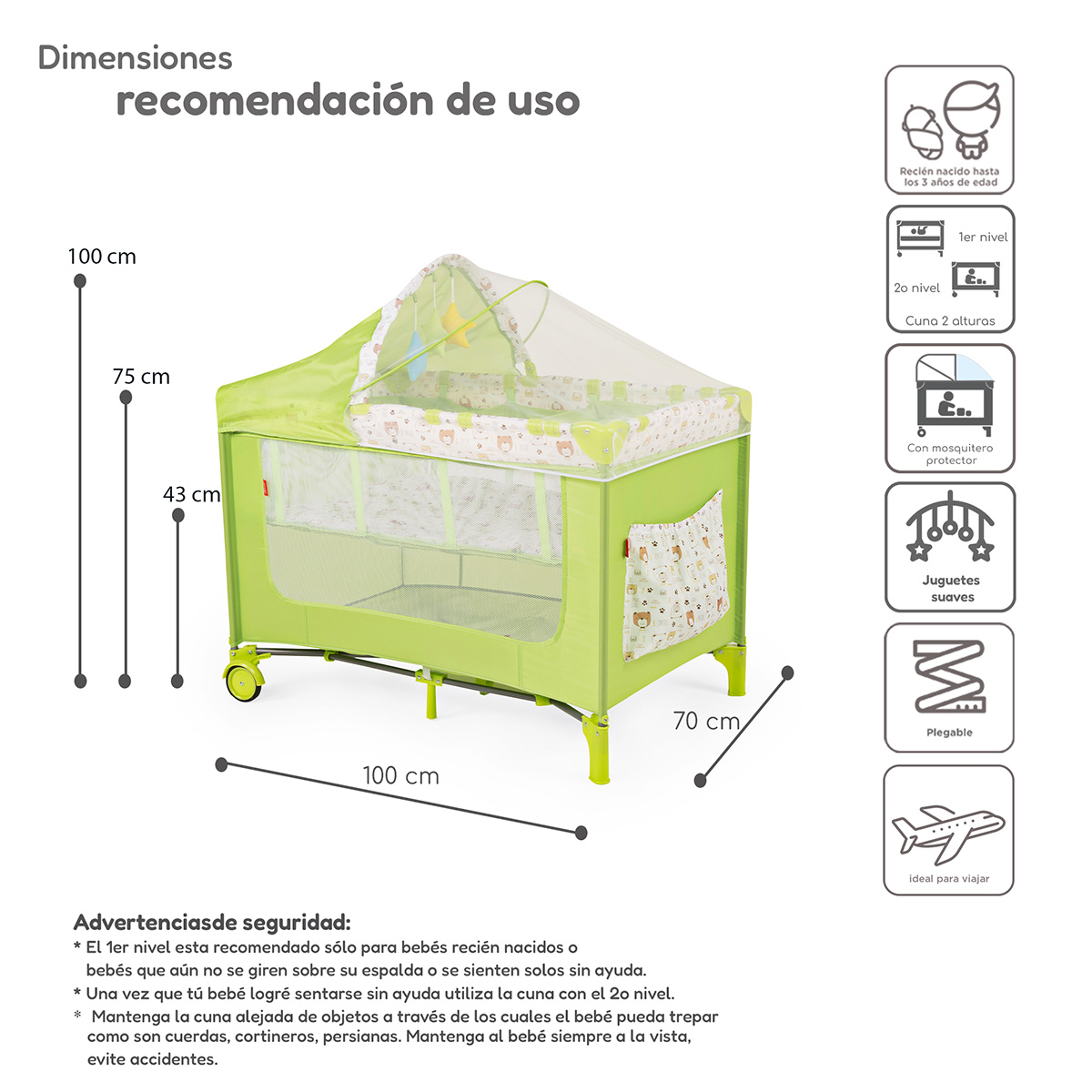 Foto 6 pulgar | Cuna Corral Plegable Con Cambiador Y Dos Niveles D´bebe -  Verde