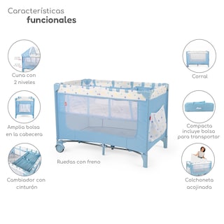 Foto 2 | Cuna Corral Plegable Con Cambiador Y Dos Niveles D´bebe - Azul