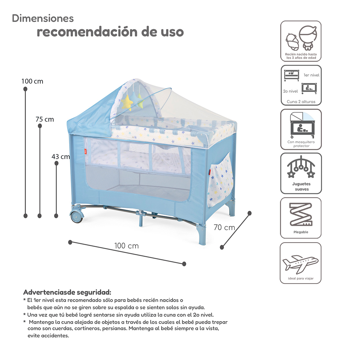 Foto 6 pulgar | Cuna Corral Plegable Con Cambiador Y Dos Niveles D´bebe - Azul