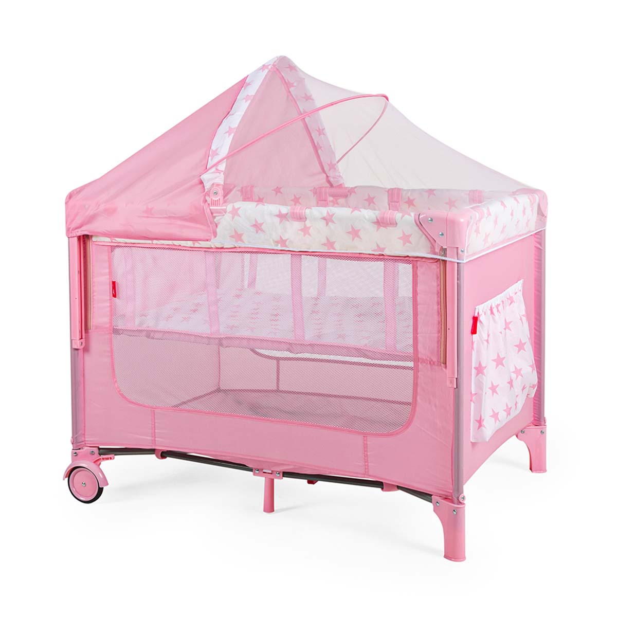 Cuna Colecho D’bebé Con 2 Niveles Mosquitero Acolchonado - Rosa