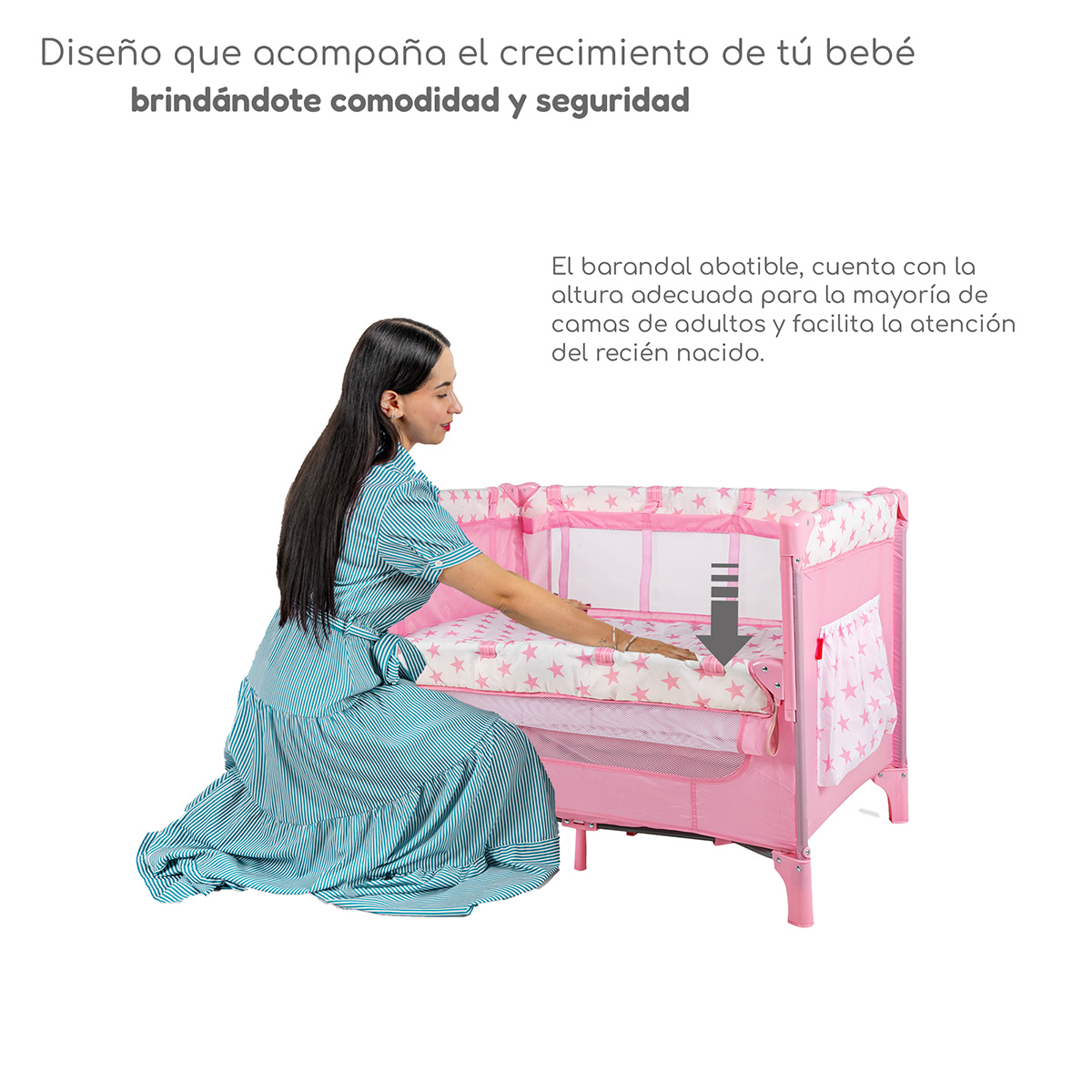 Foto 4 pulgar | Cuna Colecho D’bebé Con 2 Niveles Mosquitero Acolchonado - Rosa