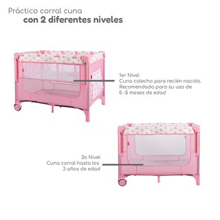 Foto 4 | Cuna Colecho D’bebé Con 2 Niveles Mosquitero Acolchonado - Rosa