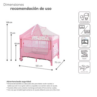 Foto 6 | Cuna Colecho D’bebé Con 2 Niveles Mosquitero Acolchonado - Rosa
