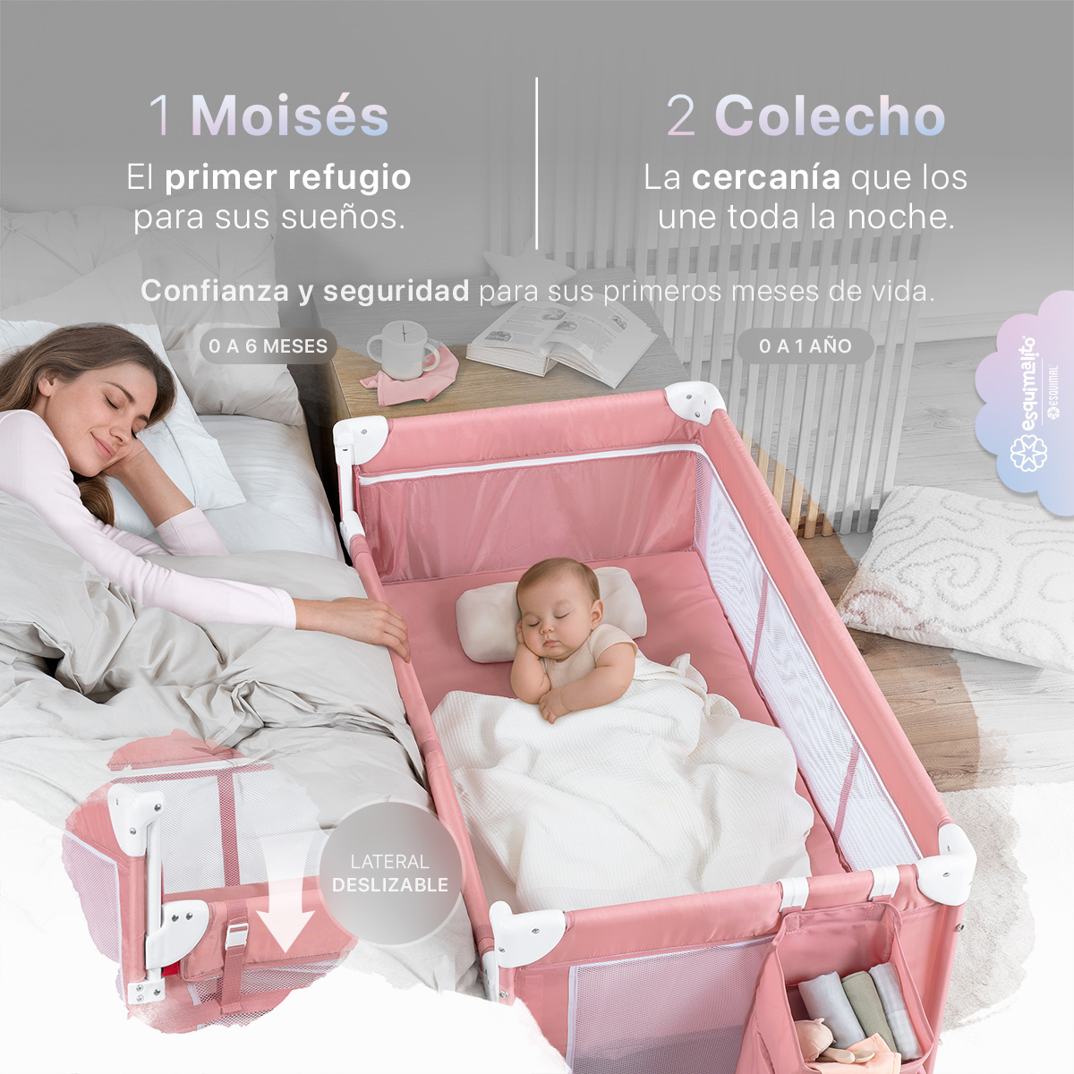 Foto 2 | Cuna Para Bebé 4 En 1 Esquimal Colecho  Moisés  Cama De Viaje  Corral Color Rosa