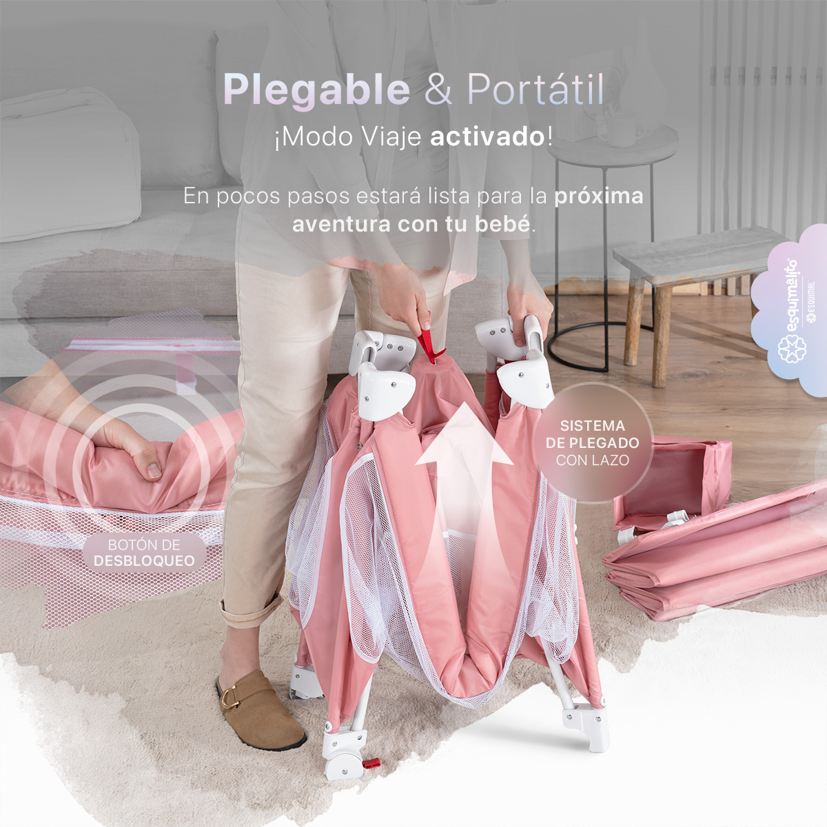 Foto 5 pulgar | Cuna Para Bebé 4 En 1 Esquimal Colecho  Moisés  Cama De Viaje  Corral Color Rosa