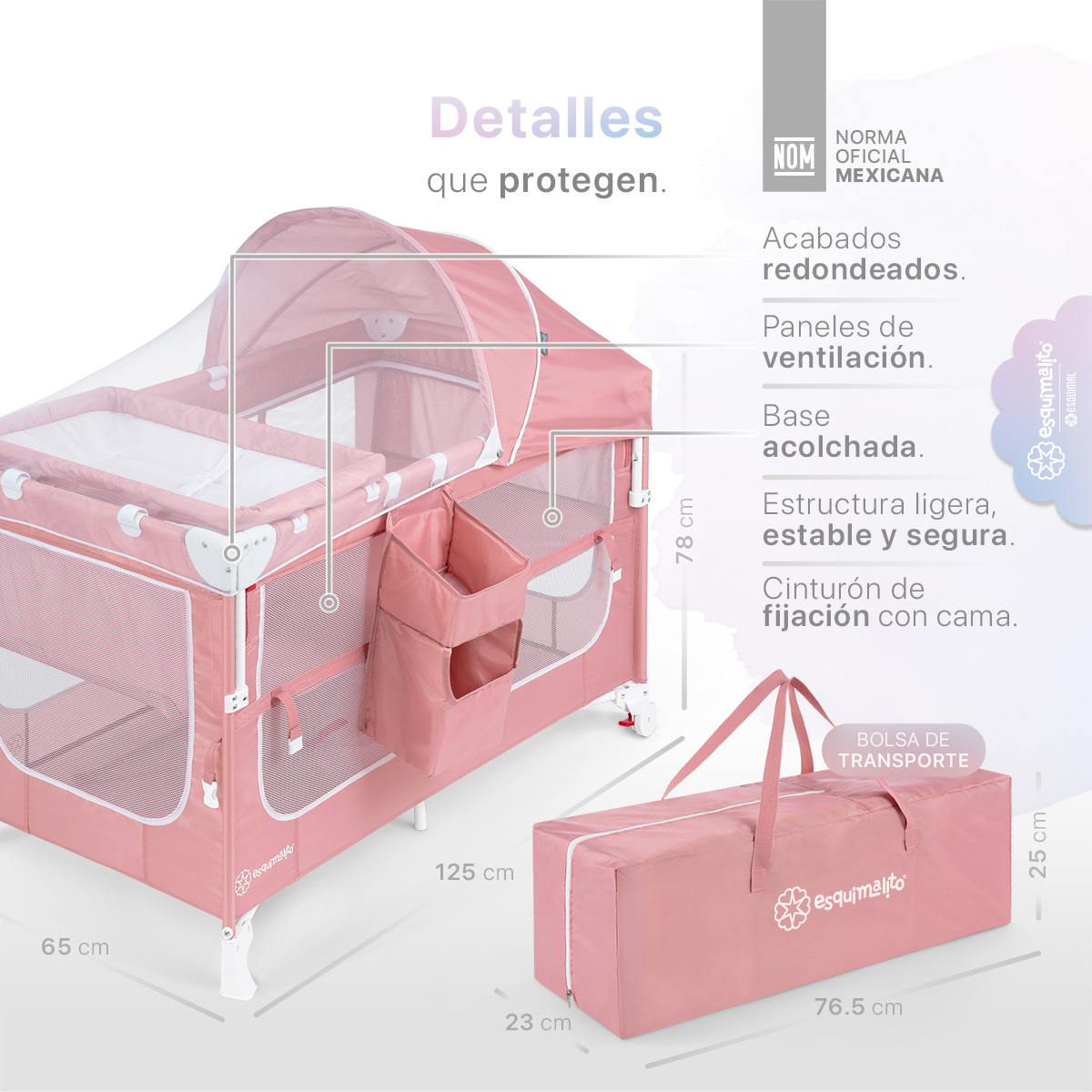 Foto 7 pulgar | Cuna Para Bebé 4 En 1 Esquimal Colecho  Moisés  Cama De Viaje  Corral Color Rosa