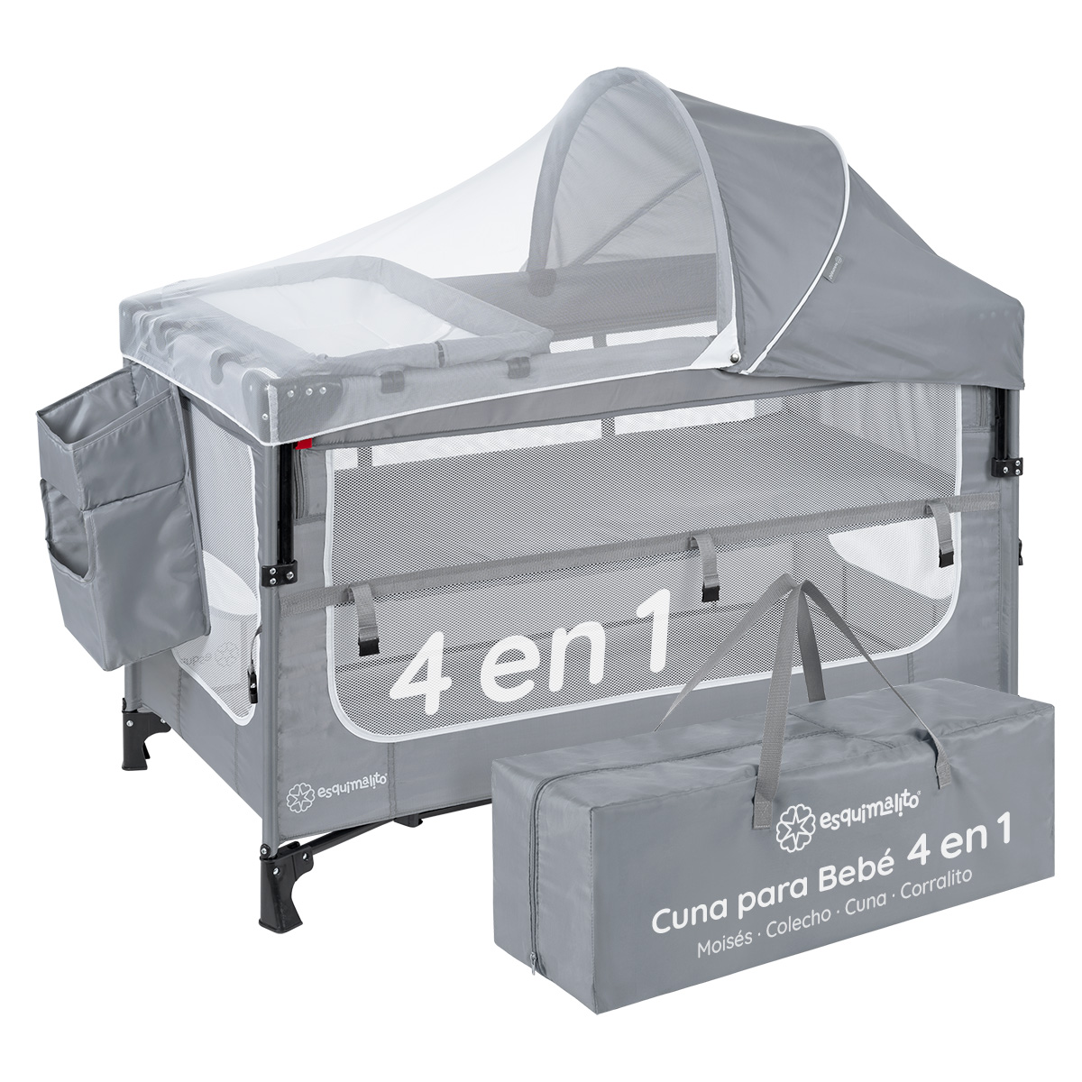 Cuna Para Bebé 4 En 1 Esquimal Colecho  Moisés  Cama De Viaje  Corral  Color Gris