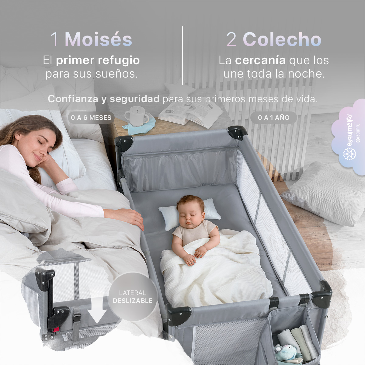 Foto 3 pulgar | Cuna Para Bebé 4 En 1 Esquimal Colecho  Moisés  Cama De Viaje  Corral  Color Gris