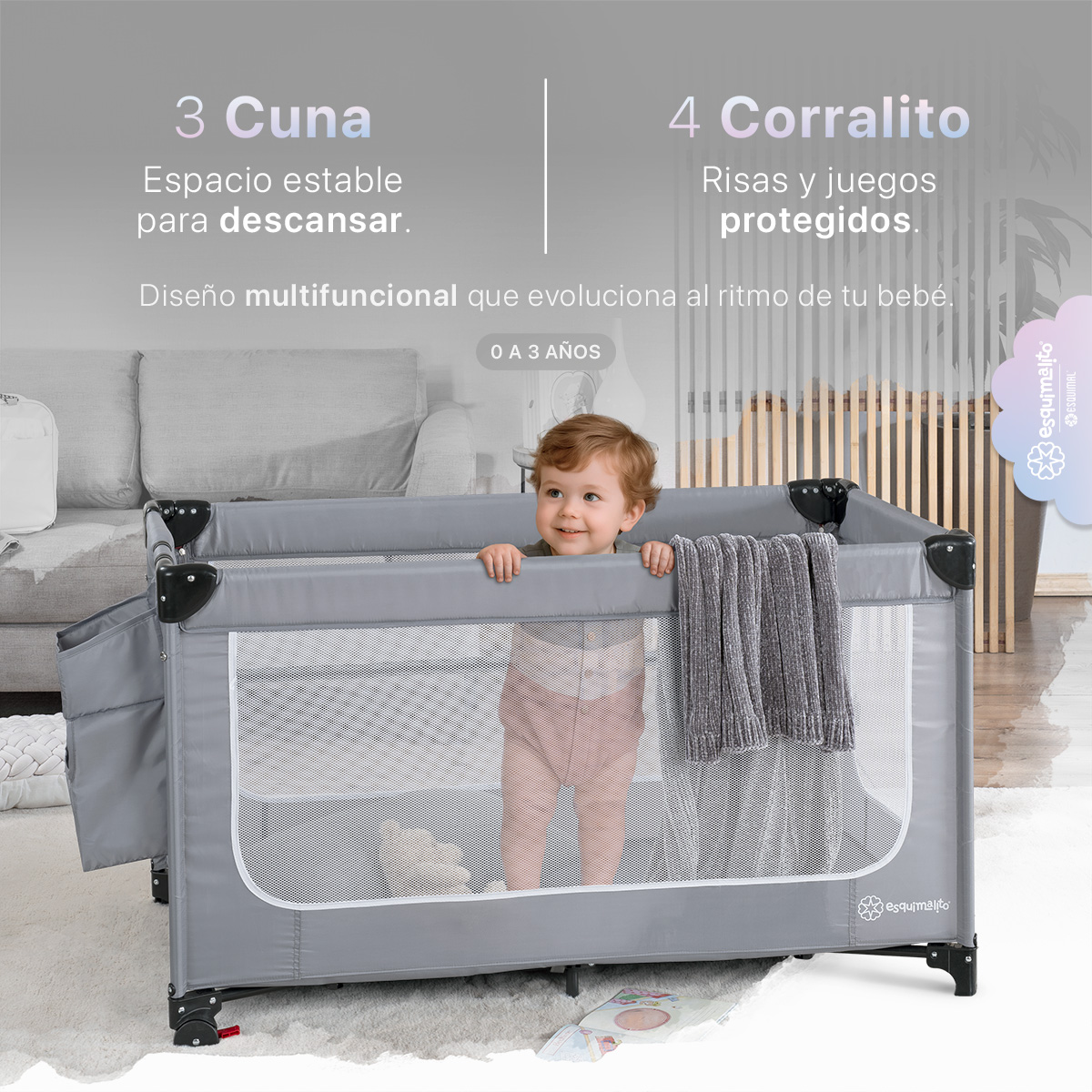 Foto 4 pulgar | Cuna Para Bebé 4 En 1 Esquimal Colecho  Moisés  Cama De Viaje  Corral  Color Gris