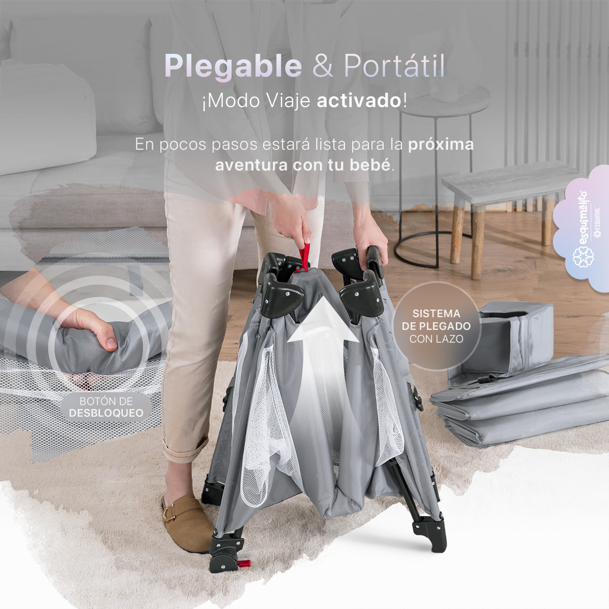 Foto 5 pulgar | Cuna Para Bebé 4 En 1 Esquimal Colecho  Moisés  Cama De Viaje  Corral  Color Gris