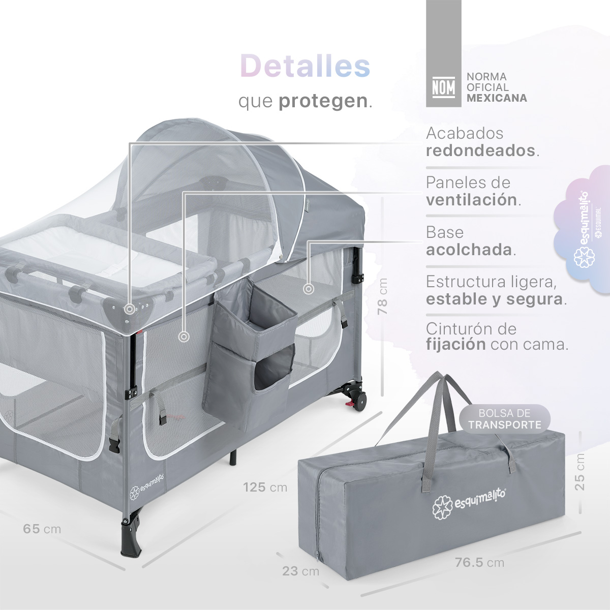 Foto 6 | Cuna Para Bebé 4 En 1 Esquimal Colecho  Moisés  Cama De Viaje  Corral  Color Gris