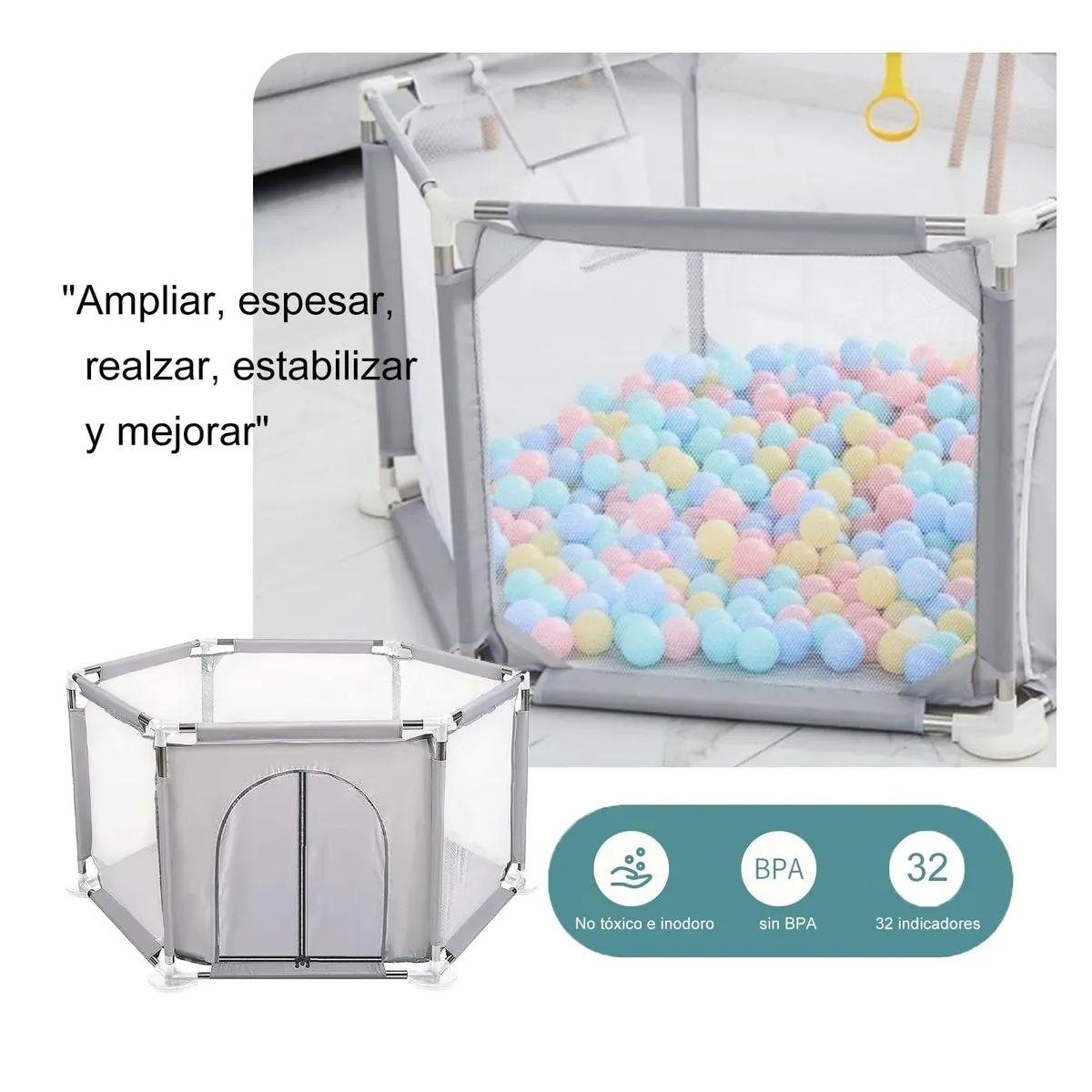 Foto 3 pulgar | Corrales Para Bebés 150 Cm X 70 Cm Eo Safe Imports Esi-21021 Gris