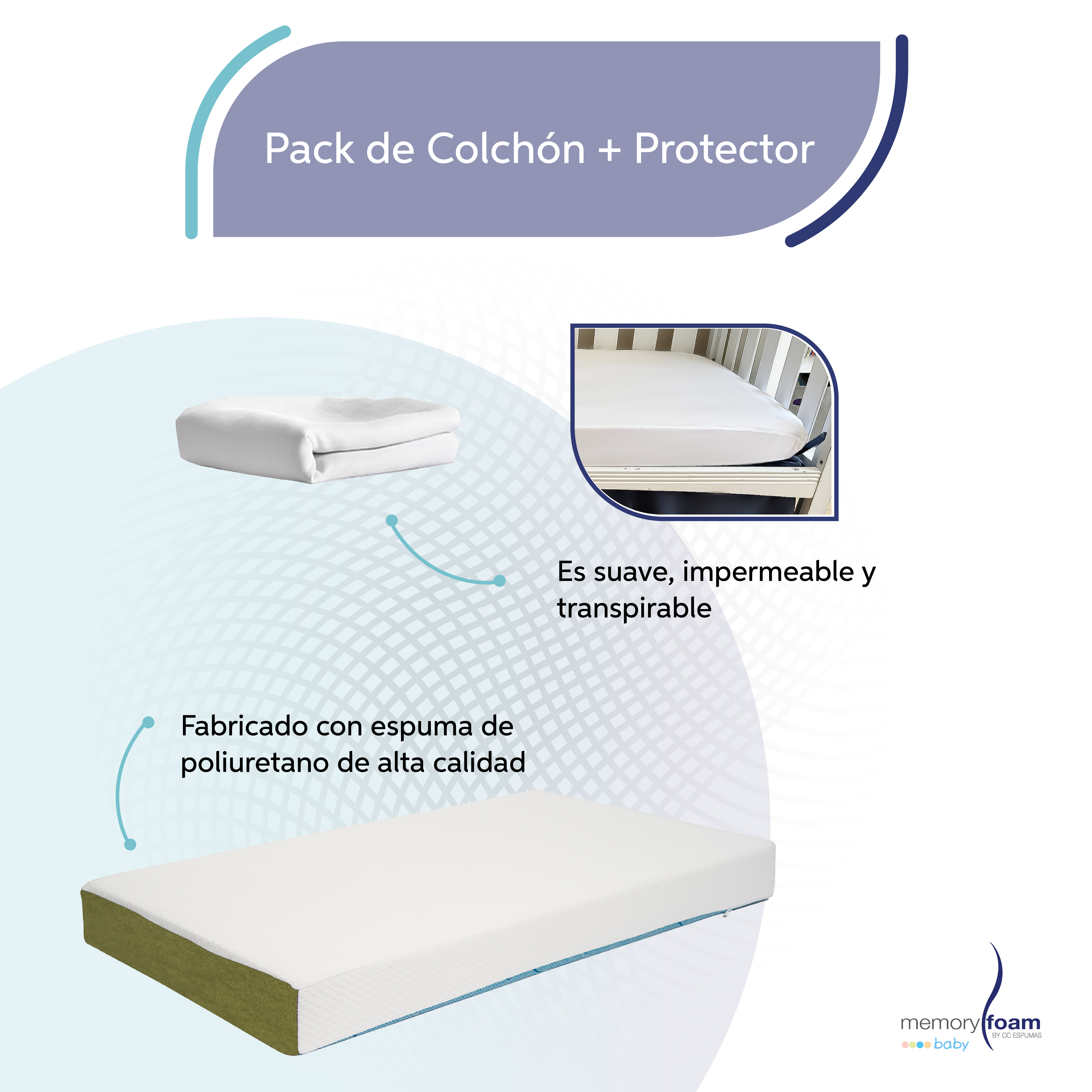 Foto 4 pulgar | Pack Colchón de Bebé Baby Essential + Protector - 130 X 70 X 10 cm