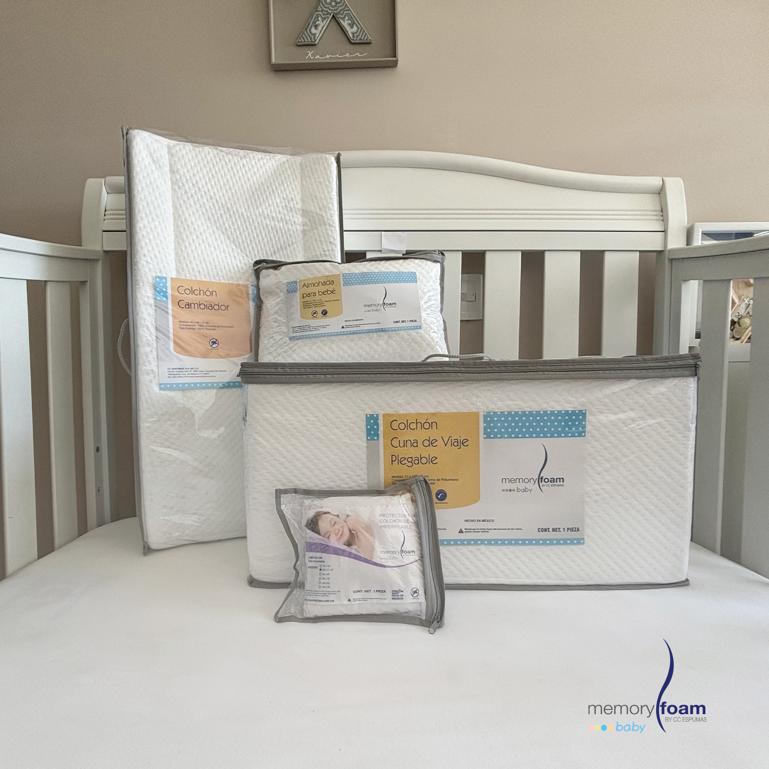 Foto 4 | Pack Bebé Colchón De Cuna De Viaje + Protector Impermeable + Cambiador + Almohada De Bebé