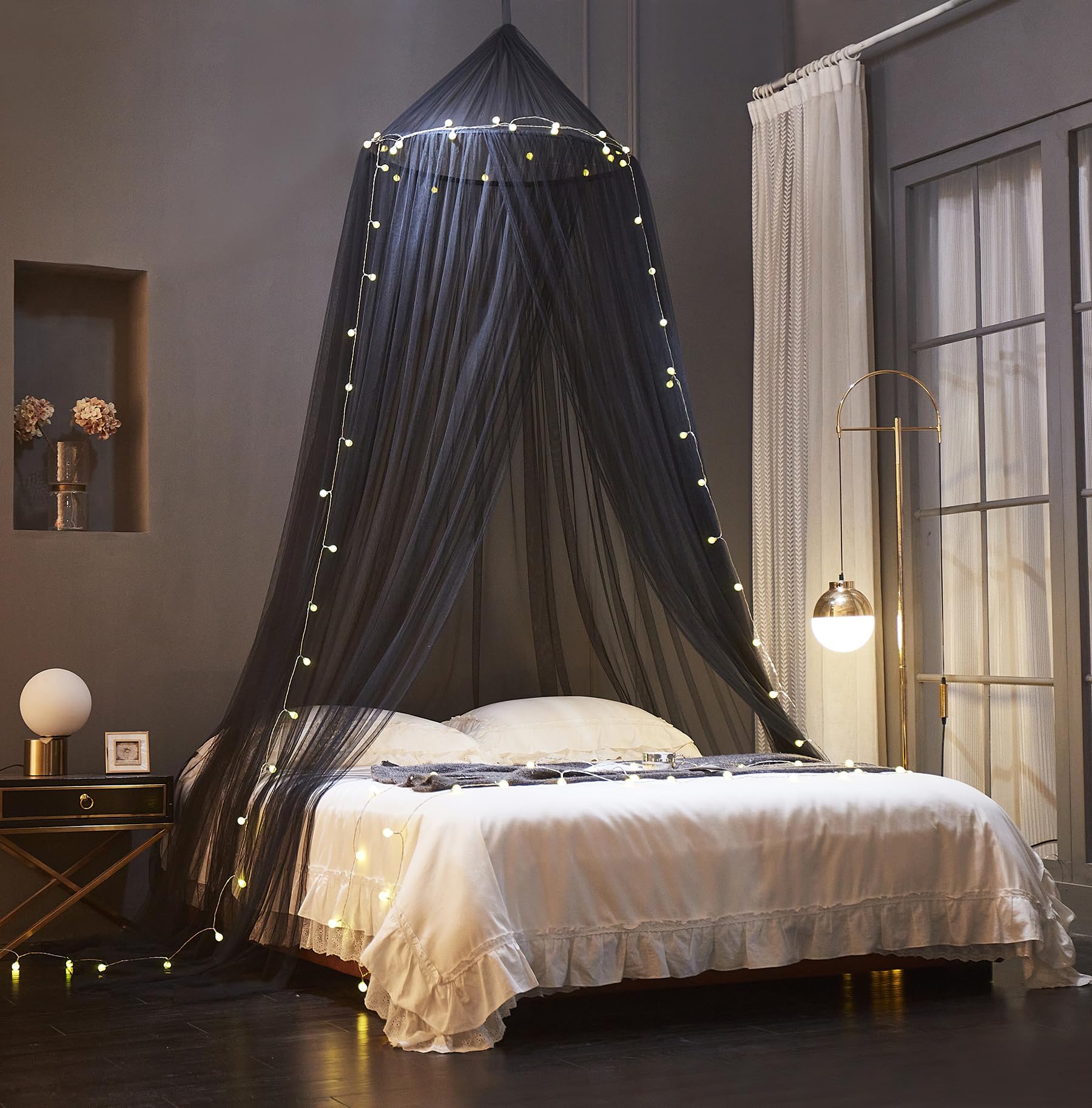 Toldo De Cama Mengersi Con Luces Princess Para Niñas (negro) - Venta Internacional.