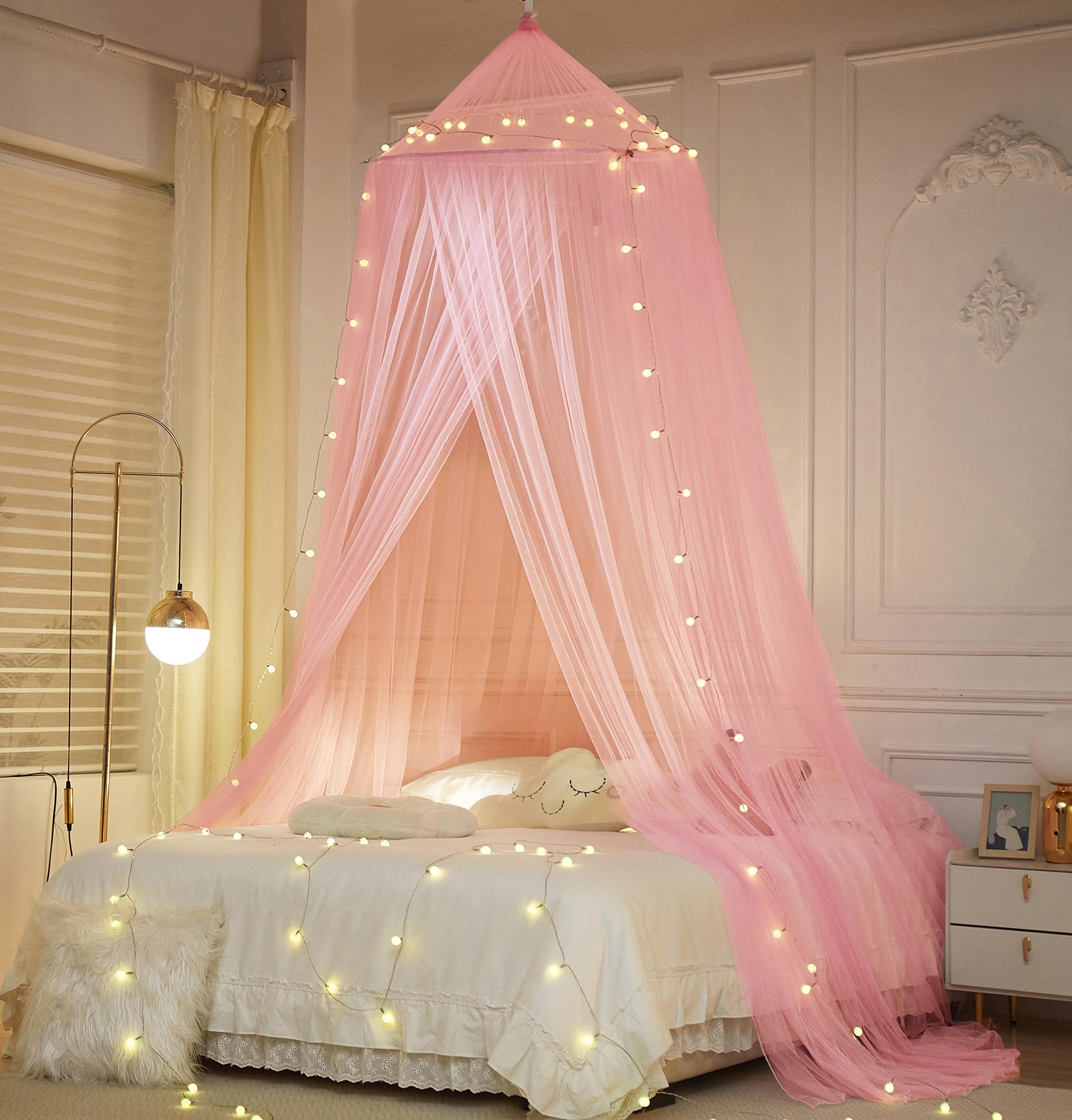 Toldo De Cama Mengersi Con Luces Princess Para Niñas (rosa) - Venta Internacional.