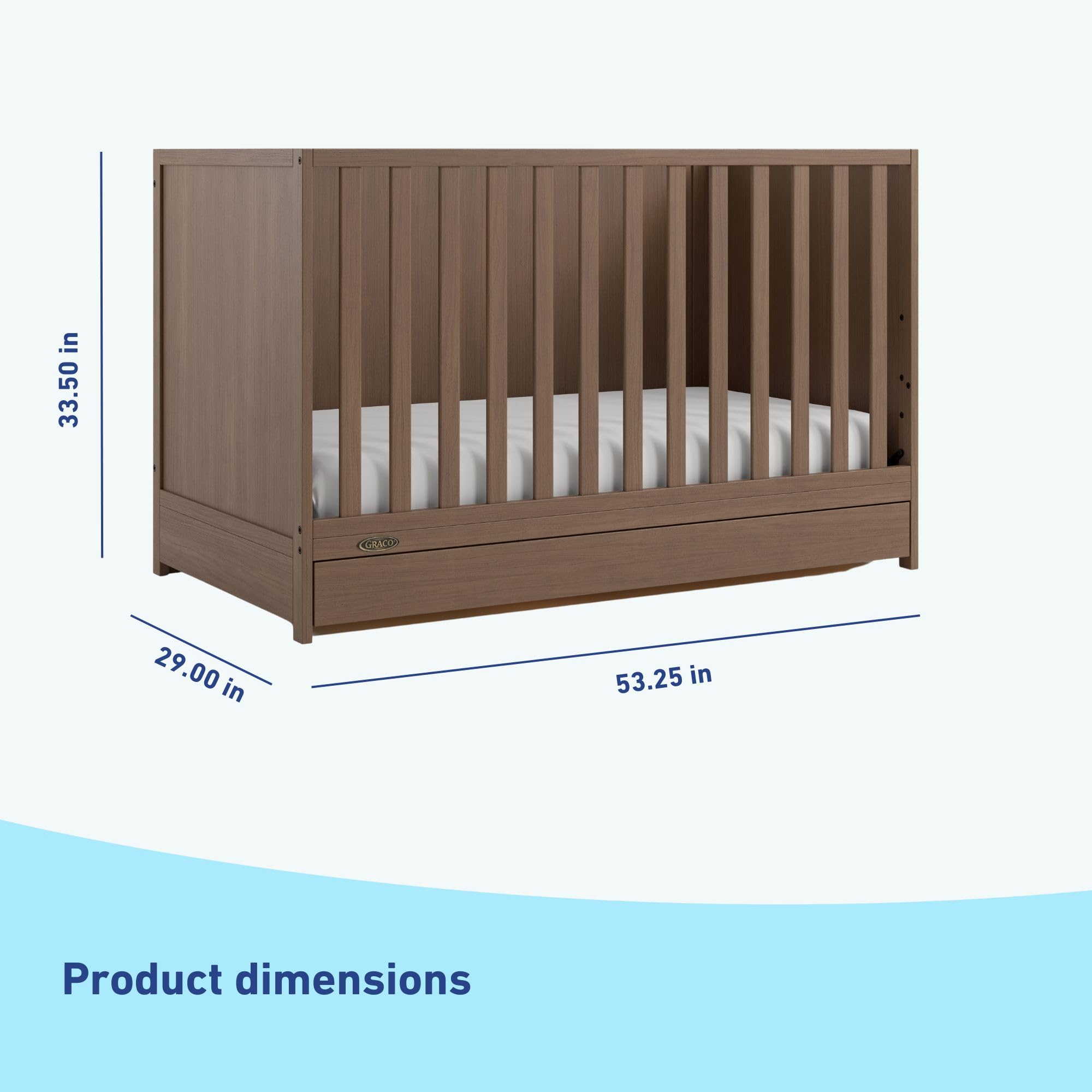 Foto 2 | Cuna Convertible Graco Theo Con Cajón De Almacenamiento De Madera De Avellana - Venta Internacional.