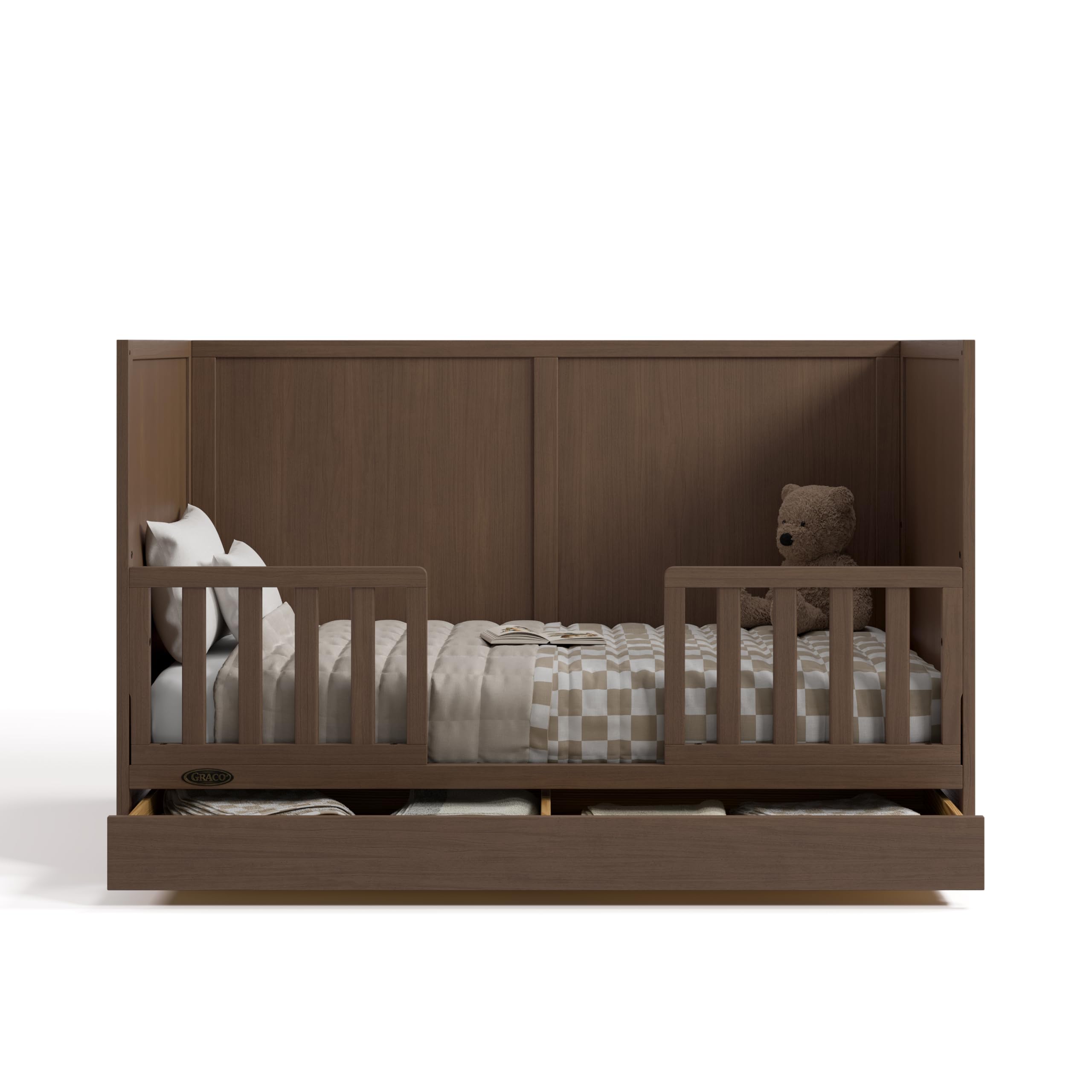 Foto 7 | Cuna Convertible Graco Theo Con Cajón De Almacenamiento De Madera De Avellana - Venta Internacional.
