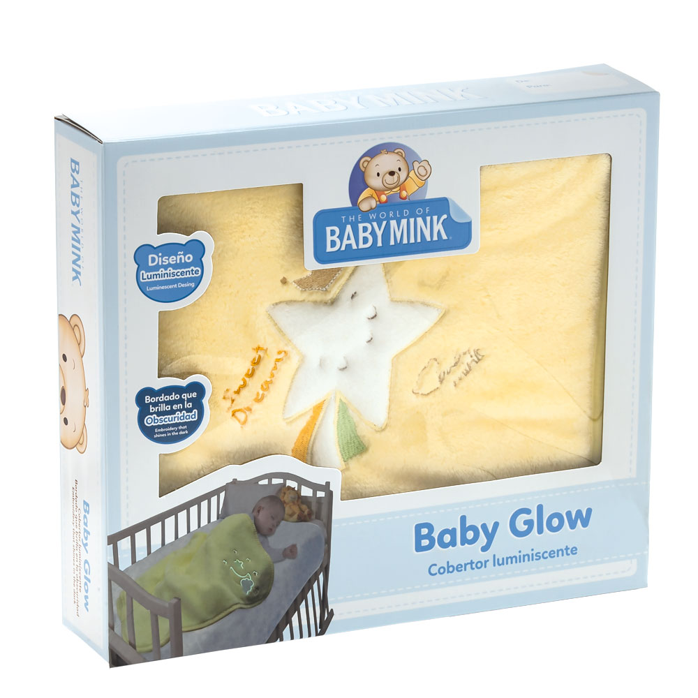 Foto 2 pulgar | Cobertor Con Bordado Luminiscente Baby Mink Bm049 Amarillo (100 X 90 Cm)