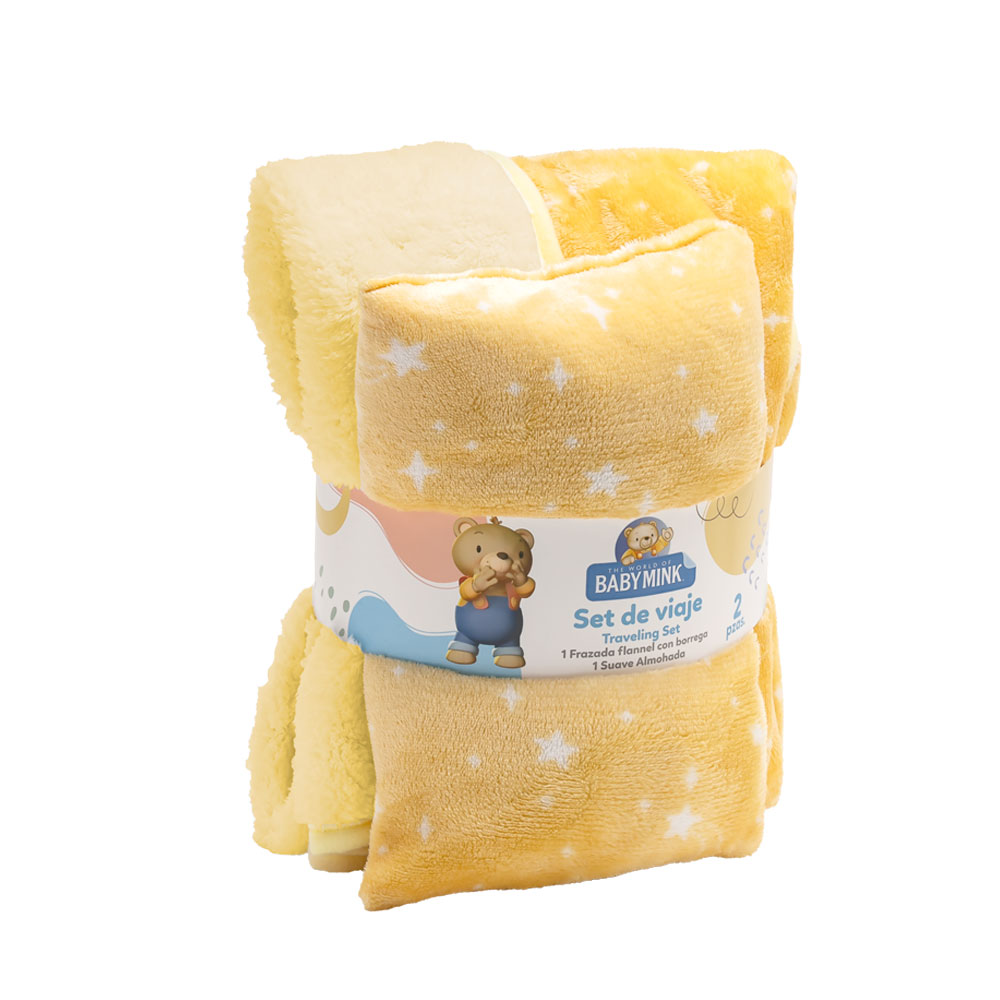 Foto 1 | Set De Frazada Y Almohada Baby Mink Bm06b Amarillo (100 X 80 Cm)