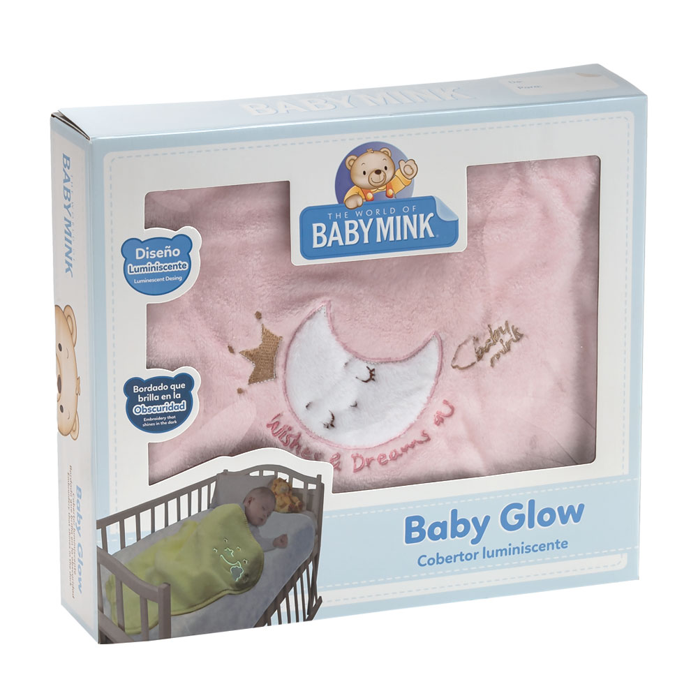 Cobertor Con Bordado Luminiscente Baby Mink Bm049 Rosa (100 X 90 Cm)