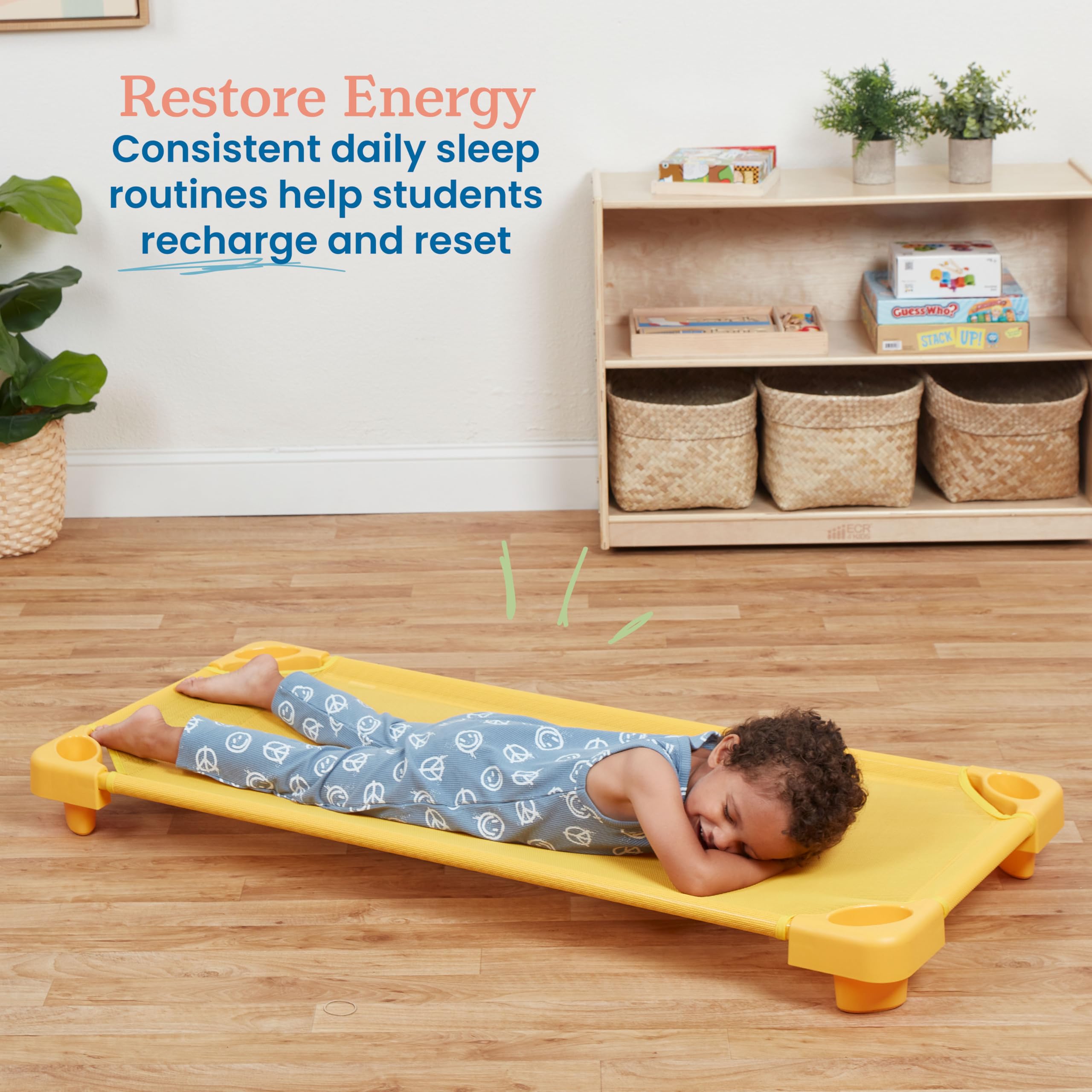 Foto 3 | Cuna Para Niños Ecr4kids, Apilable, Tamaño Estándar, Color Amarillo, Paquete De 6 - Venta Internacional.