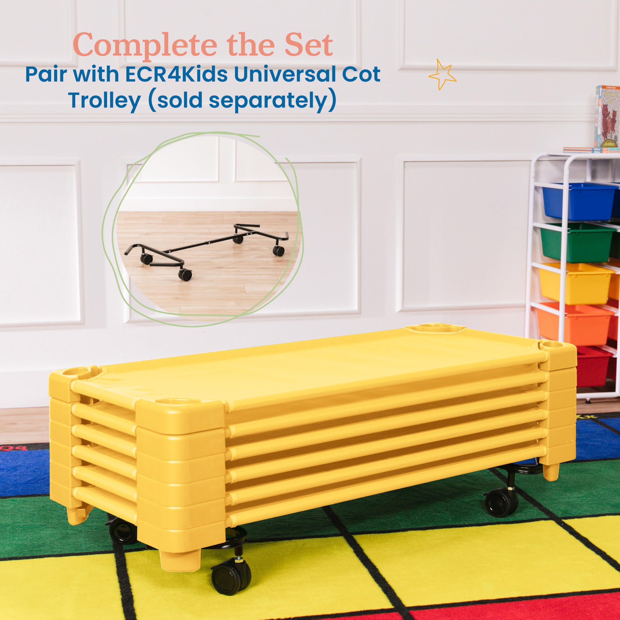 Foto 6 | Cuna Para Niños Ecr4kids, Apilable, Tamaño Estándar, Color Amarillo, Paquete De 6 - Venta Internacional.