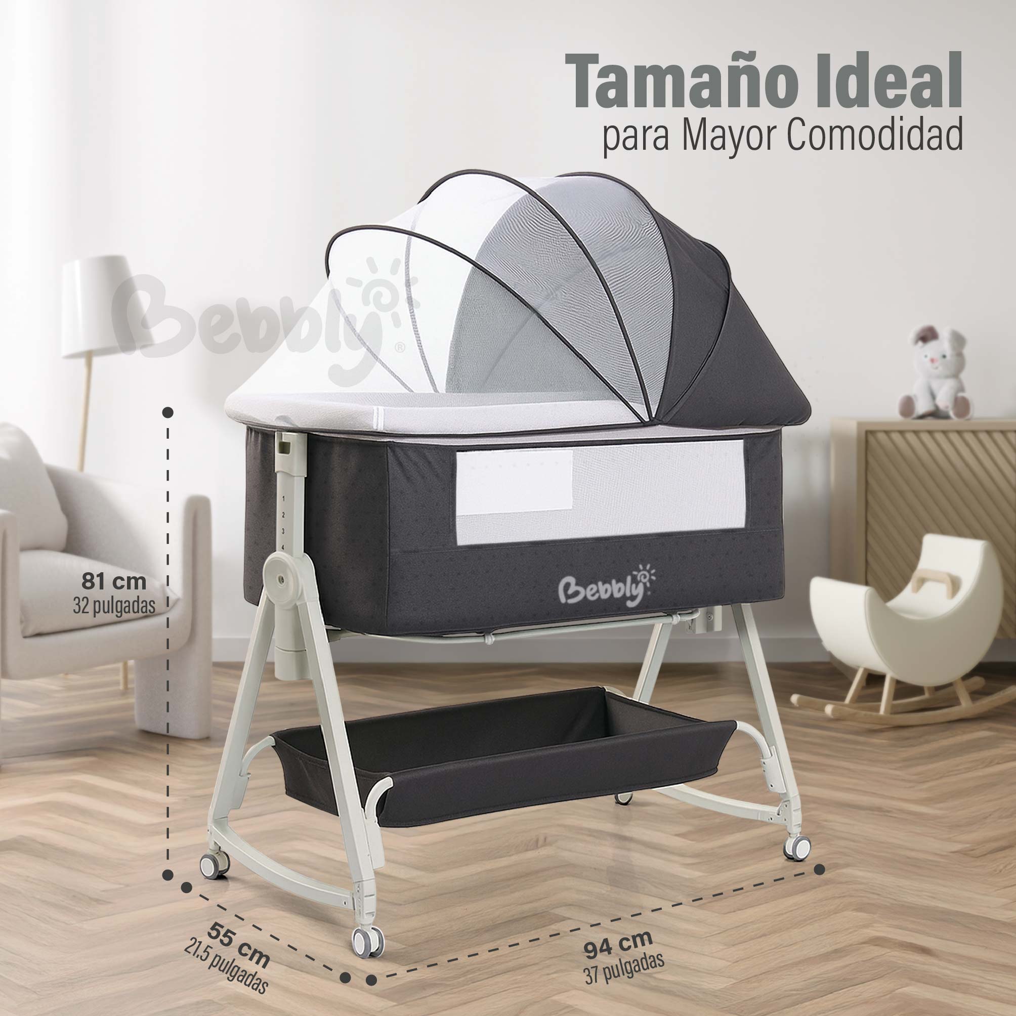 Foto 3 pulgar | Magma Life Cuna Colecho 3 En 1 Para Bebé, Cama Multifuncional Con Mosquitero, Altura Ajustable, Convertible A Mecedora
